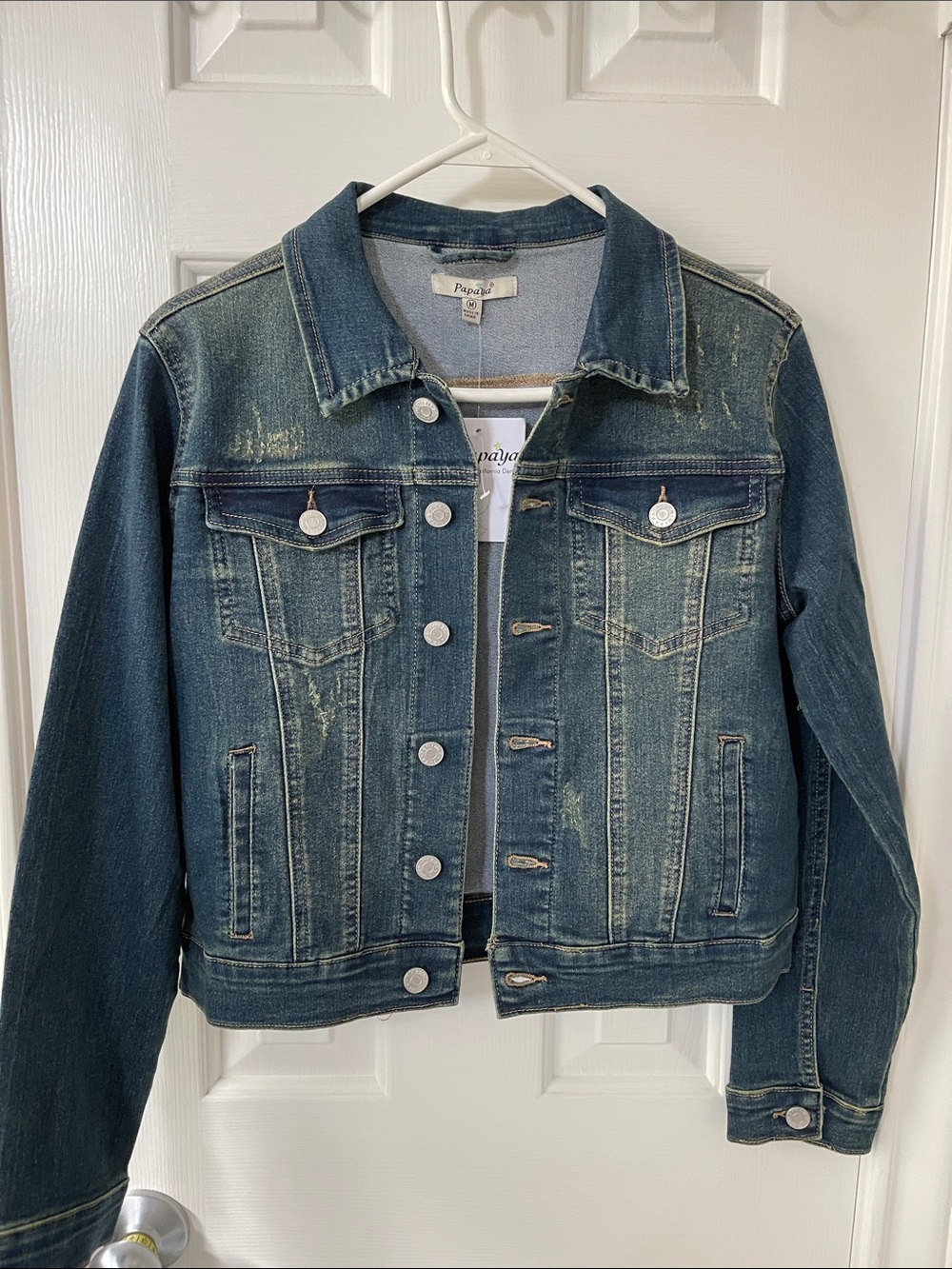 Papaya Blue Distressed Denim Jacket